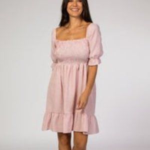 Pink Blush Seersucker Style Smocked Gingham Dress